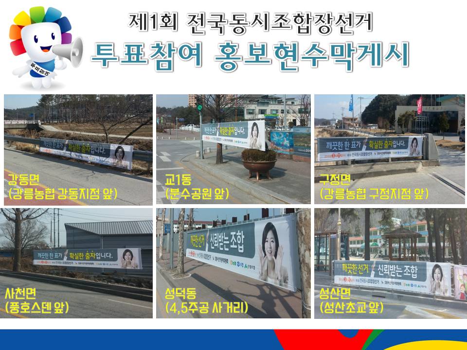 제1회 전국동시조합장선거 투표참여 홍보 현수막 관내 13개 읍면동에 게시1